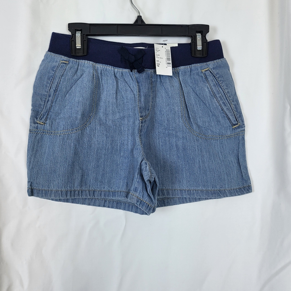 Children's Place Girls Blue Chambray Elastic Waist Bermuda Summer Shorts 12 New
